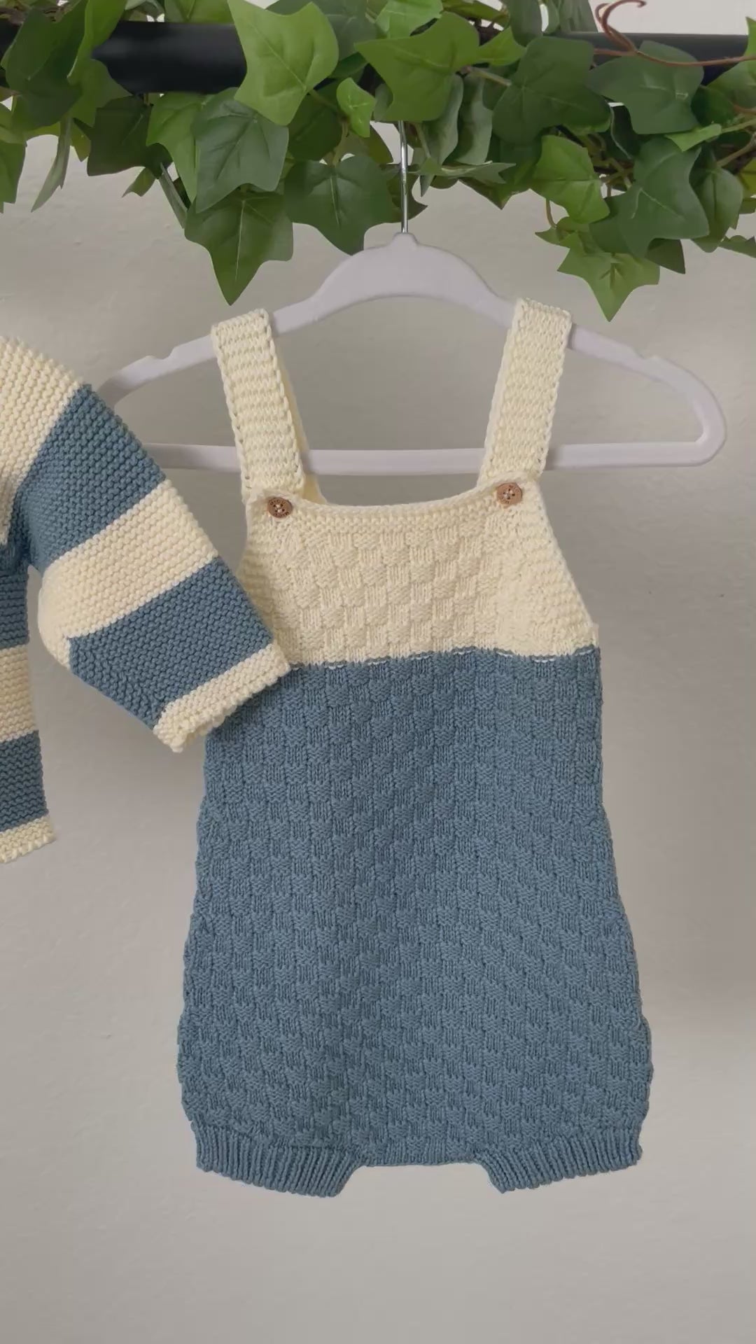 Organic Cotton Romper &amp; Cardigan Set – Blue/Cream | Baby Boy | Tuki Tuki Baby