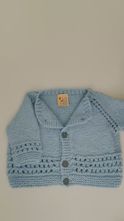 Hand-Knit Organic Cotton Blue Cardigan – Baby Girl &amp; Baby Boy | Tuki Tuki Baby
