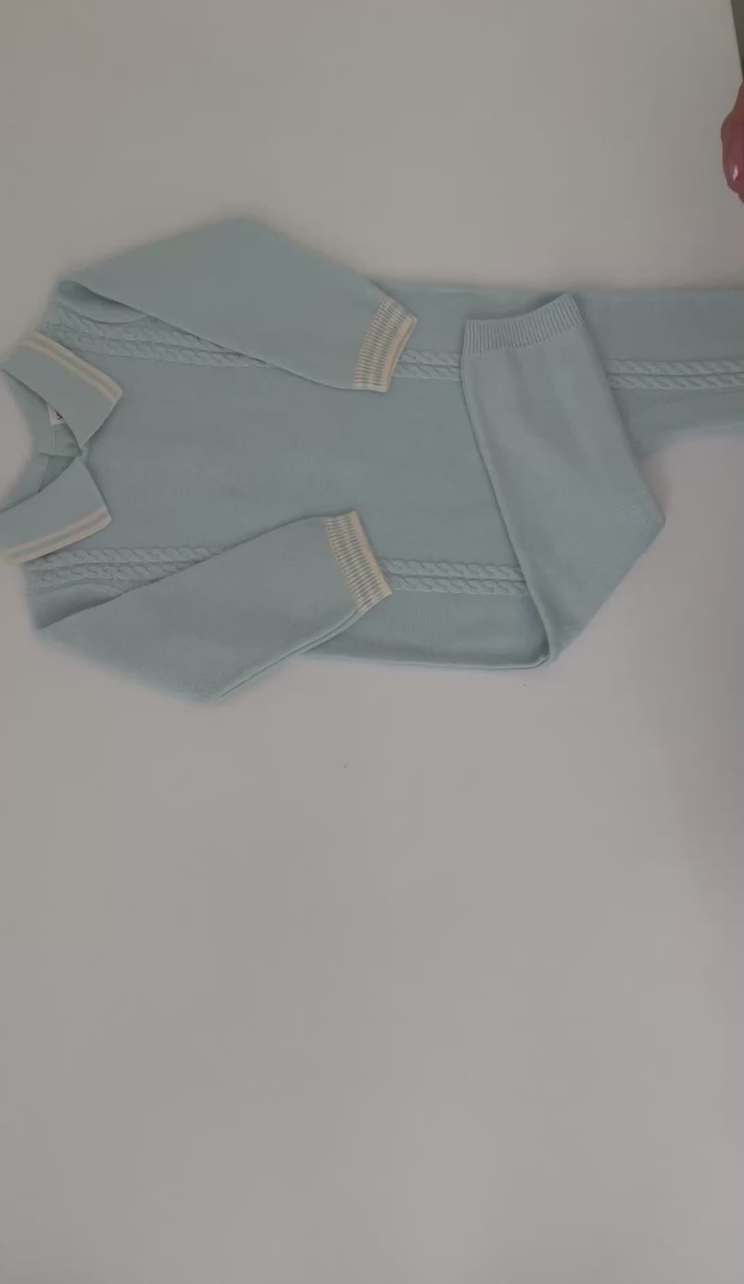 Organic Cotton Baby Romper – Blue Cable Knit Design | Tuki Tuki Baby