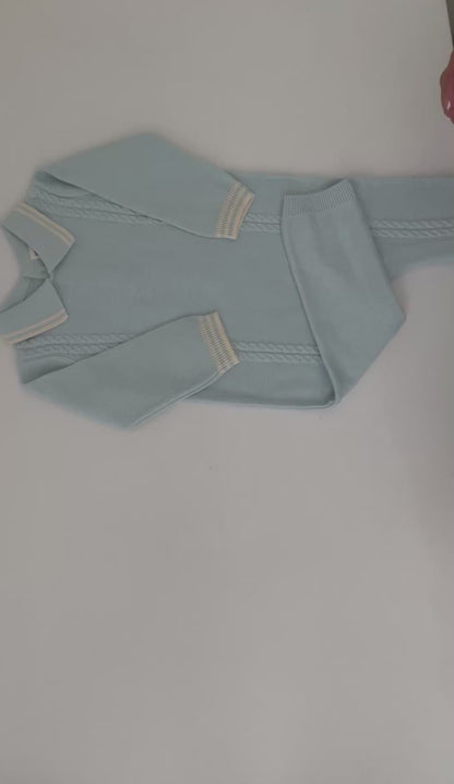 Organic Cotton Baby Romper – Blue Cable Knit Design | Tuki Tuki Baby