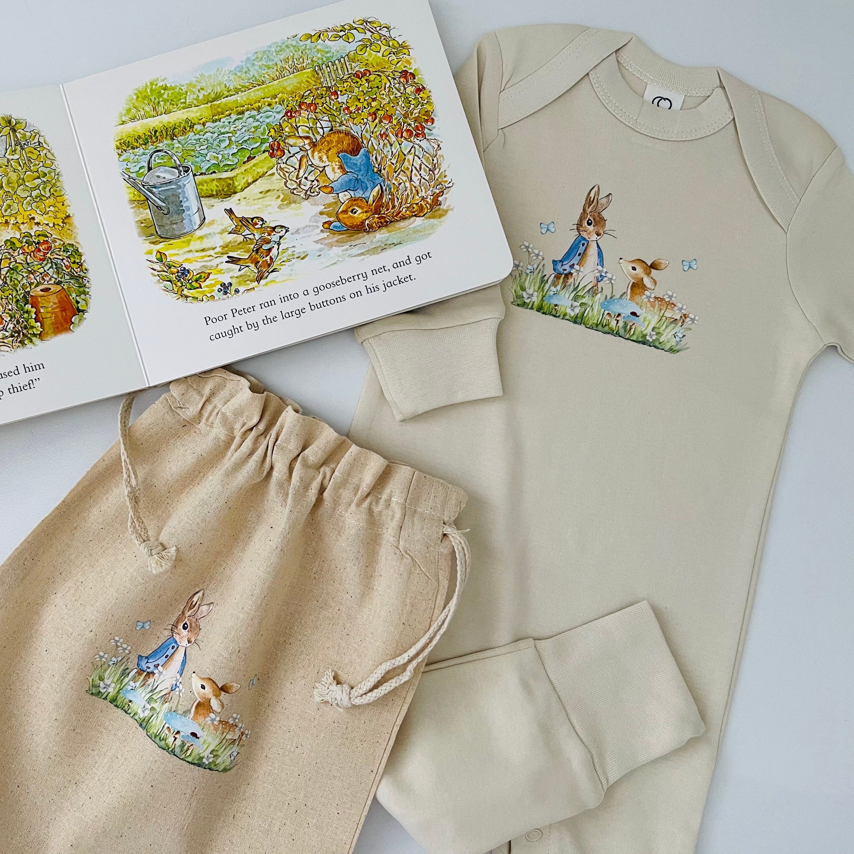 Ivory Romper With Peter Rabbit Design Gift Set In Organic Cotton – Tuki ...