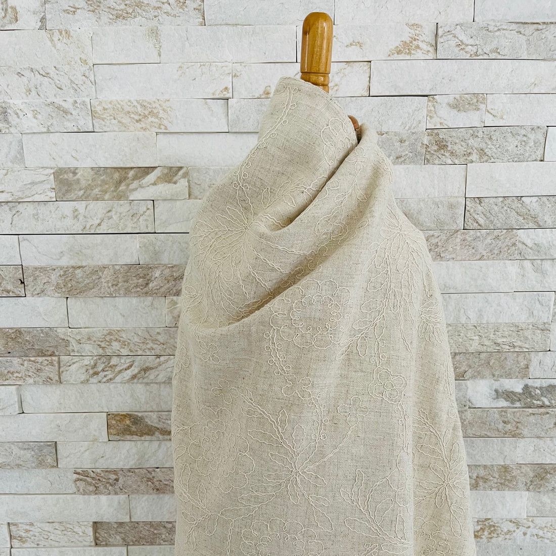 Ecru Embroidered Linen Blanket